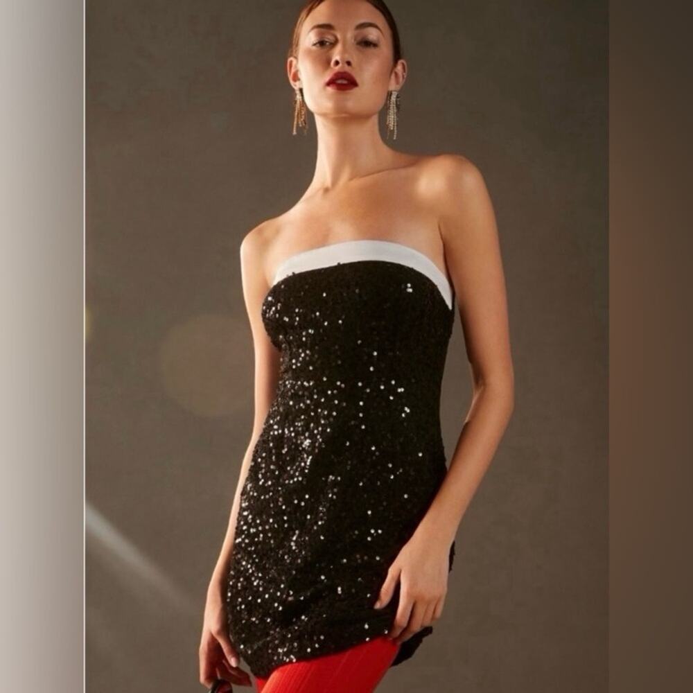 Anthropologie Vineet Bahl Black and White Sequin Strapless Dress – NWT | Size L